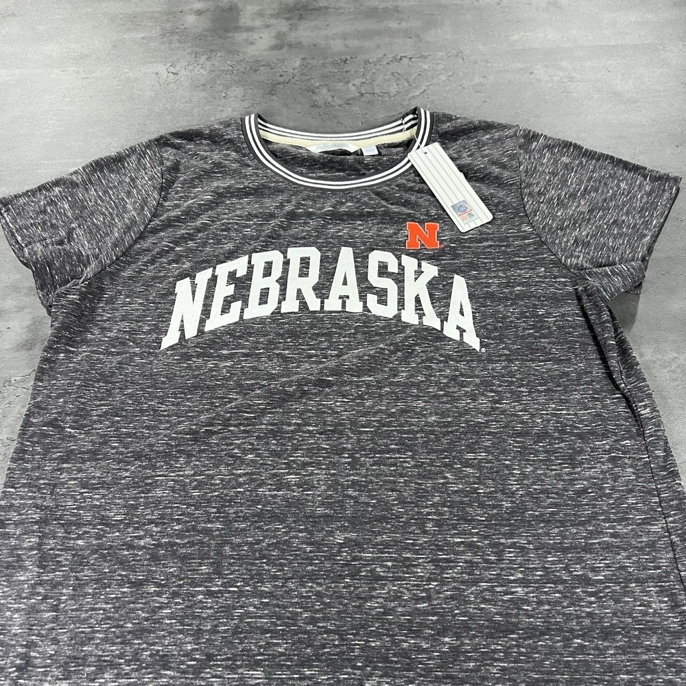 Nebraska Cornhuskers Shirt Women XL Gray Soft Cotton Babydoll Tiny Top Fit